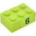 LEGO Lime Brick 2 x 3 with &#039;6&#039; Sticker (3002)