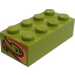 LEGO Lime Brick 2 x 4 with Flame Ends (Both Short Sides) Sticker (3001)