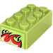 LEGO Lime Brick 2 x 4 with Red and Yellow Flame Sticker (3001)