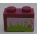 LEGO Magenta Brick 1 x 2 with Grass, Hearts Sticker with Bottom Tube (3004)