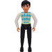 LEGO Male Belville Father with Black Legs and hair, Argyle vest (Lime and Turquoise) Minifigure
