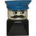 LEGO Male on Black Base, Blue Police Hat, Moustache Minifigure