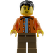 LEGO Male Orange Jacket with Hood over Light Blue Sweater, Dark Tan Legs, Black Short Tousled Hair Minifigure