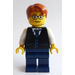 LEGO Male Wearing Glasses Dark Blue Legs, Dark Stone Grey Vest Over White Shirt and Tie Minifigure