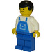 LEGO Mand med Blå Overalls og Sort Hår Minifigur