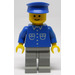 LEGO Man with Blue Shirt, Light Gray Legs, Blue Hat Minifigure