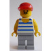 LEGO Man mit Blau / Weiß Streifen mit rot Deckel Minifigur