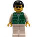 LEGO Man with Green Vest with Zipper and Pockets, White Shirt, White Legs, Sunglasses, and Black Hair Minifigure