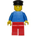 LEGO Mann med Vanlig Blå Overkropp, Rød Ben, Svart Hatt Minifigur