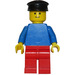 LEGO Man with Plain Blue Torso, Red Legs, Black Hat Minifigure