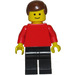 LEGO Man with Plain Red Torso, Black Legs, Brown Hair Minifigure