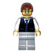 LEGO Man mit Reddish Brown Haar, Glasses, Schwarz Vest und Blau Striped Tie mit Light Stone Grau Beine Minifigur
