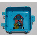 LEGO Medium azuurblauw Doos 3 x 8 x 6.7 met Female Scharnier met Stephanie&#039;s Tent Deur met Geel Rugzak Sticker (64454)