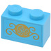LEGO Medium Azure Brick 1 x 2 with Gold &#039;GH&#039; Sticker with Bottom Tube (3004)