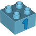 LEGO Medium Azure Duplo Brick 2 x 2 with Blue &#039;1&#039; (3437 / 15956)