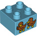 LEGO Medium Azure Duplo Brick 2 x 2 with Two Brown Chicks (3437 / 19520)