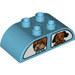 LEGO Medium Azure Duplo Brick 2 x 4 with Curved Sides with Girl/Cat and Boy/Puppy looking out of windows (43442 / 98223)