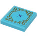 LEGO Medium Azure Tile 2 x 2 with Cushion with Gold Scrollwork Sticker with Groove (3068)