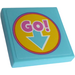 LEGO Medium Azure Tile 2 x 2 with &#039;GO!&#039; In Circle and Down Arrow Sticker with Groove (3068)