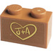 LEGO Medium Dark Flesh Brick 1 x 2 with &#039;J+A&#039;, Heart Sticker with Bottom Tube (3004)