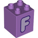 LEGO Medium Lavender Duplo Brick 2 x 2 x 2 with Letter &quot;F&quot; Decoration (31110 / 65914)