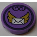 LEGO Medium Lavender Tile 2 x 2 Round with Envelope with Gold Wings Sticker with Bottom Stud Holder (14769)