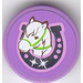 LEGO Medium Lavender Tile 2 x 2 Round with White Horse in Silver Horseshoe Sticker with &quot;X&quot; Bottom (4150)