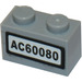 LEGO Medium Stone Gray Brick 1 x 2 with &#039;AC60080&#039; license plate Sticker with Bottom Tube (3004)