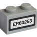 LEGO Medium Stone Gray Brick 1 x 2 with License Plate ER60253 Sticker with Bottom Tube (3004)