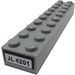 LEGO Medium Stone Gray Brick 2 x 10 with &#039;JL 4201&#039; Sticker (3006)