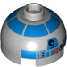 LEGO Medium Stone Gray Brick 2 x 2 Round with Dome Top with R2-D2 10188 Pattern (Hollow Stud, Axle Holder) (18841)