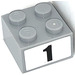 LEGO Medium Stone Gray Brick 2 x 2 with &quot;1&quot; Sticker (3003)