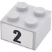 LEGO Medium Steengrijs Steen 2 x 2 met Number &quot;2&quot; Sticker (3003)