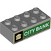 LEGO Gris pierre moyen Brique 2 x 4 avec City Bank logo (3001 / 67280)