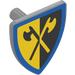 LEGO Medium Stone Gray Shield - Triangular with Crossed Axes on Yellow/Black Background with Blue Border (3846 / 102331)