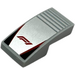 LEGO Medium Stone Gray Slope 1 x 2 Curved with 'F1' logo on silver background, black triangles and red stripes (11477 / 110859)