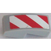 LEGO Medium Stone Gray Slope 1 x 2 Curved with red and white danger stripes with red corners - Left Sticker (11477)