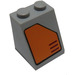 LEGO Medium Steengrijs Helling 2 x 2 x 2 (65°) met Oranje vent Sticker met buis aan de onderzijde (3678)