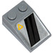 LEGO Medium Stone Gray Slope 2 x 3 (25°) with Yellow Triangle and Slashes (Left) Sticker with Rough Surface (3298)