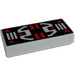 LEGO Mittleres Steingrau Fliese 1 x 2 mit rot und Medium Stone Grau Controls und Streifen mit Nut (3069)