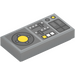 LEGO Medium Stone Gray Tile 1 x 2 with Vehicle Control Panel, Yellow Buttons with Groove (3069 / 73873)