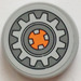 LEGO Medium Stone Gray Tile 2 x 2 Round with Cog Wheel Sticker with &quot;X&quot; Bottom (4150)