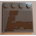 LEGO Mittleres Steingrau Fliese 4 x 4 mit Bolzen auf Kante mit Gold beaten Panel design Links Aufkleber (6179)