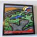 LEGO Medium Stone Gray Tile 6 x 6 with arial view of racetrack with blimp in view Sticker with Bottom Tubes (10202)