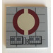 LEGO Mittleres Steingrau Fliese 6 x 6 mit Dark rot Semicircles Aufkleber ohne Unterrohre (6881)
