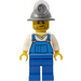 LEGO Miner med Mining Hat, Smirk, Skægstub, hvid Skjorte og Blå Overalls Minifigur