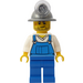 LEGO Miner mit Mining Hut, Smirk, Stubble, Weiß Shirt und Blau Overalls Minifigur