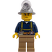 LEGO Miner with Mining Hat, Sweat Drops, Olive Green Suspenders, Tool Belt, and Dark Tan Pants Minifigure