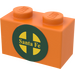 LEGO Orange Brick 1 x 2 with &#039;Santa Fe&#039; and Dark Green Logo Sticker with Bottom Tube (3004)