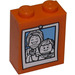 LEGO Orange Brick 1 x 2 x 2 with Family portrait Sticker with Inside Stud Holder (3245)